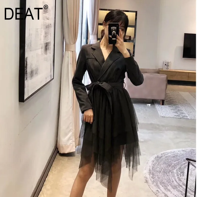 DEAT 2019 Autumn And Winter New Suit Collar Collar Gauze Pettiskirt Long-sleeved Belt Fake Two-piece Women's Dress QF366
DEAT 2019 Autumn And Winter New Suit Collar Collar Gauze Pettiskirt Long-sleeved Belt Fake Two-piece Women's Dress QF366