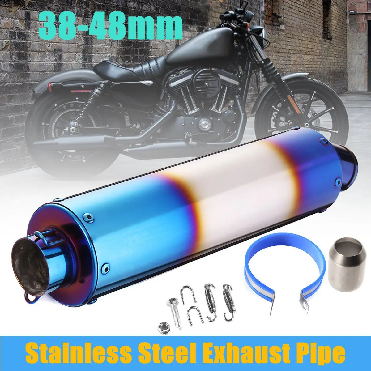 38-48mm 420mm Grilled Blue Stainless Steel Exhaust Pipe End with Clamp Motorcycle Scooter Exhaust Muffler Pipe for Universal car
38-48mm 420mm Grilled Blue Stainless Steel Exhaust Pipe End with Clamp Motorcycle Scooter Exhaust Muffler Pipe for Universal car