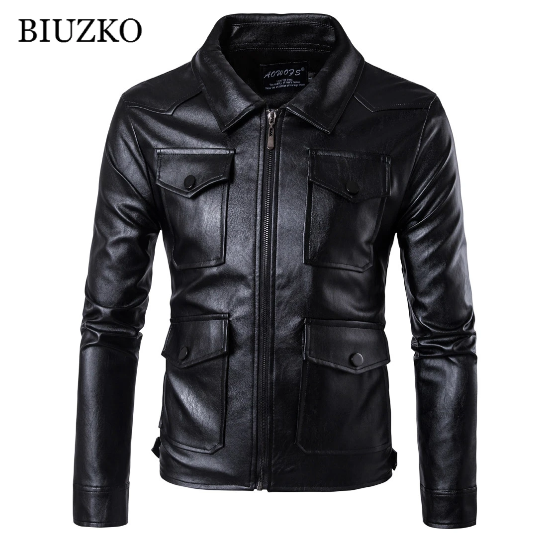 Casual Turn-down Collar Faux Leather Jacket for Men Solid Pockets Motorcycle PU Leather Jacket Slim Black Coats
Casual Turn-down Collar Faux Leather Jacket for Men Solid Pockets Motorcycle PU Leather Jacket Slim Black Coats