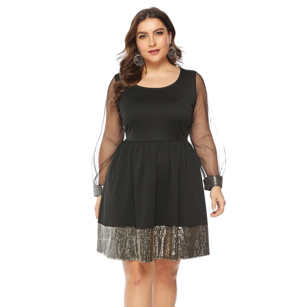 Wipalo Plus Size Sequins Stitching Sheer Long Sleeve Dress Solid O Neck A Line Party Dress Women Formal Dress 5XL Vestidos
Wipalo Plus Size Sequins Stitching Sheer Long Sleeve Dress Solid O Neck A Line Party Dress Women Formal Dress 5XL Vestidos