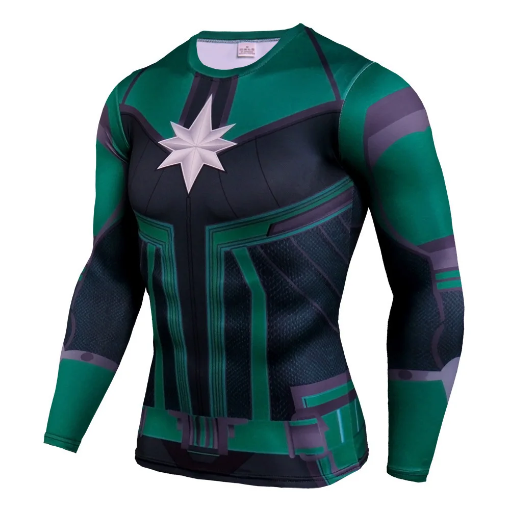 

Captain Marvel Running Shirt Men Compression Tights 3D Fitness Tight Long Sleeve Rashguard Gym Shirts Bodybuilding Sport Top
