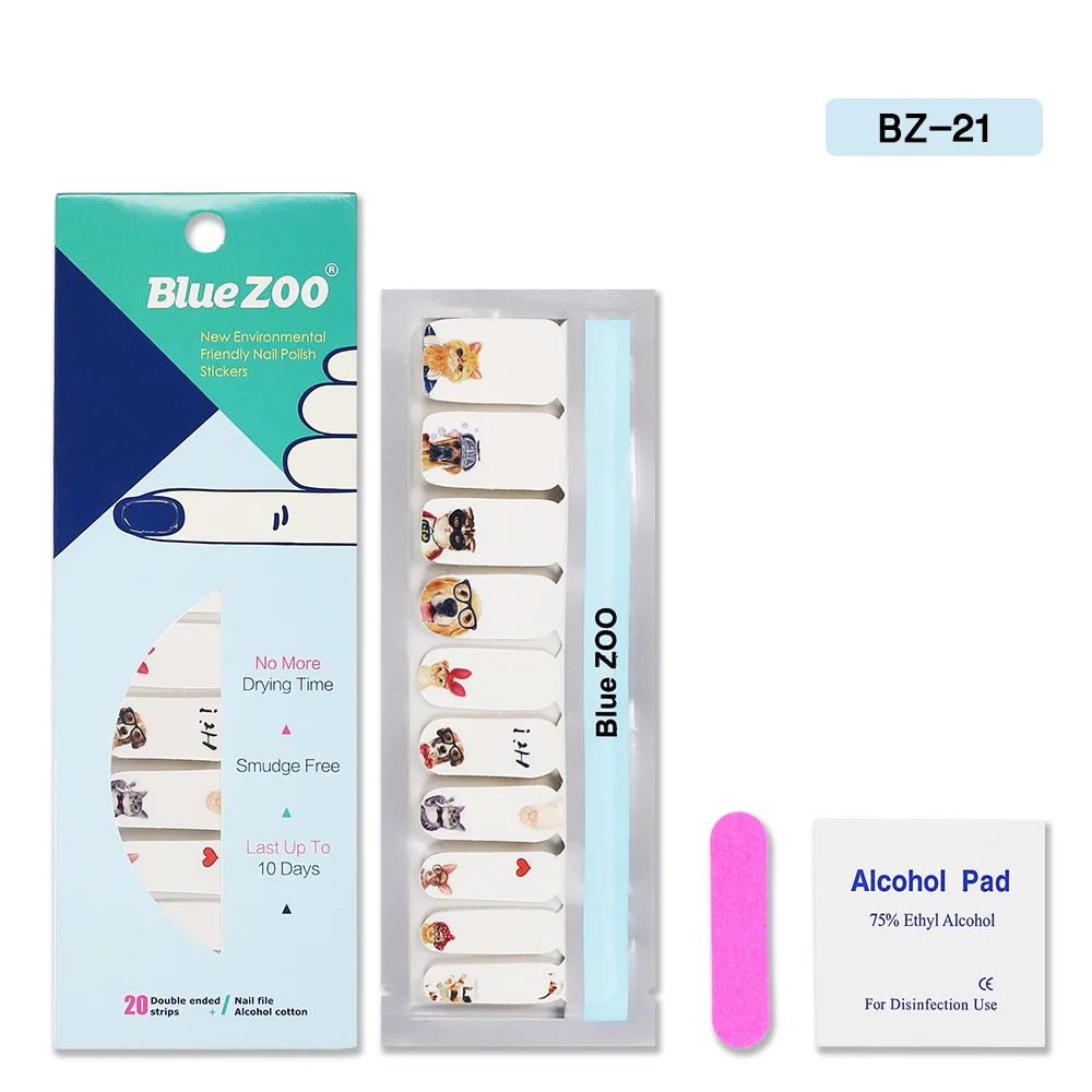 Blue ZOO 20Pcs/Sheet Nail Polish Stickers with 1Pcs Nail File Cute Patterns Full Wraps Nail Art Adhesive Decals Nail Sticker
Blue ZOO 20Pcs/Sheet Nail Polish Stickers with 1Pcs Nail File Cute Patterns Full Wraps Nail Art Adhesive Decals Nail Sticker