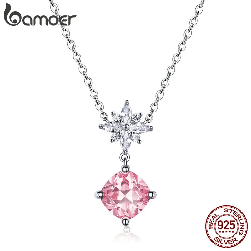 BAMOER Pink Crystal Cube Pendant Necklace for Women Sterling Silver Short Necklace with Pendants Luxury Statement Jewelry BSN048
BAMOER Pink Crystal Cube Pendant Necklace for Women Sterling Silver Short Necklace with Pendants Luxury Statement Jewelry BSN048