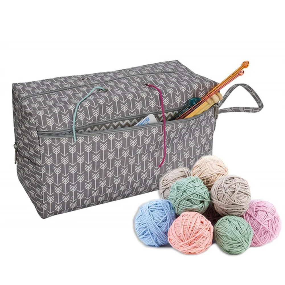 Travel Sewing Portable Storage Bag Tote Crocheting Tool Cotton Home Knitting Yarn Holder Box Grommet Divider Zipper Organizer |