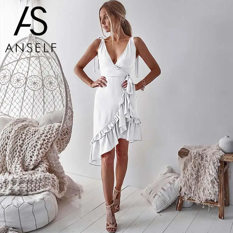 Sexy Summer Dress 2019 Women Ruffles V Neck Dress Spaghetti Strap Asymmetric Dress Tie Waist Backless Bandage Party Tunic Dress
Sexy Summer Dress 2019 Women Ruffles V Neck Dress Spaghetti Strap Asymmetric Dress Tie Waist Backless Bandage Party Tunic Dress