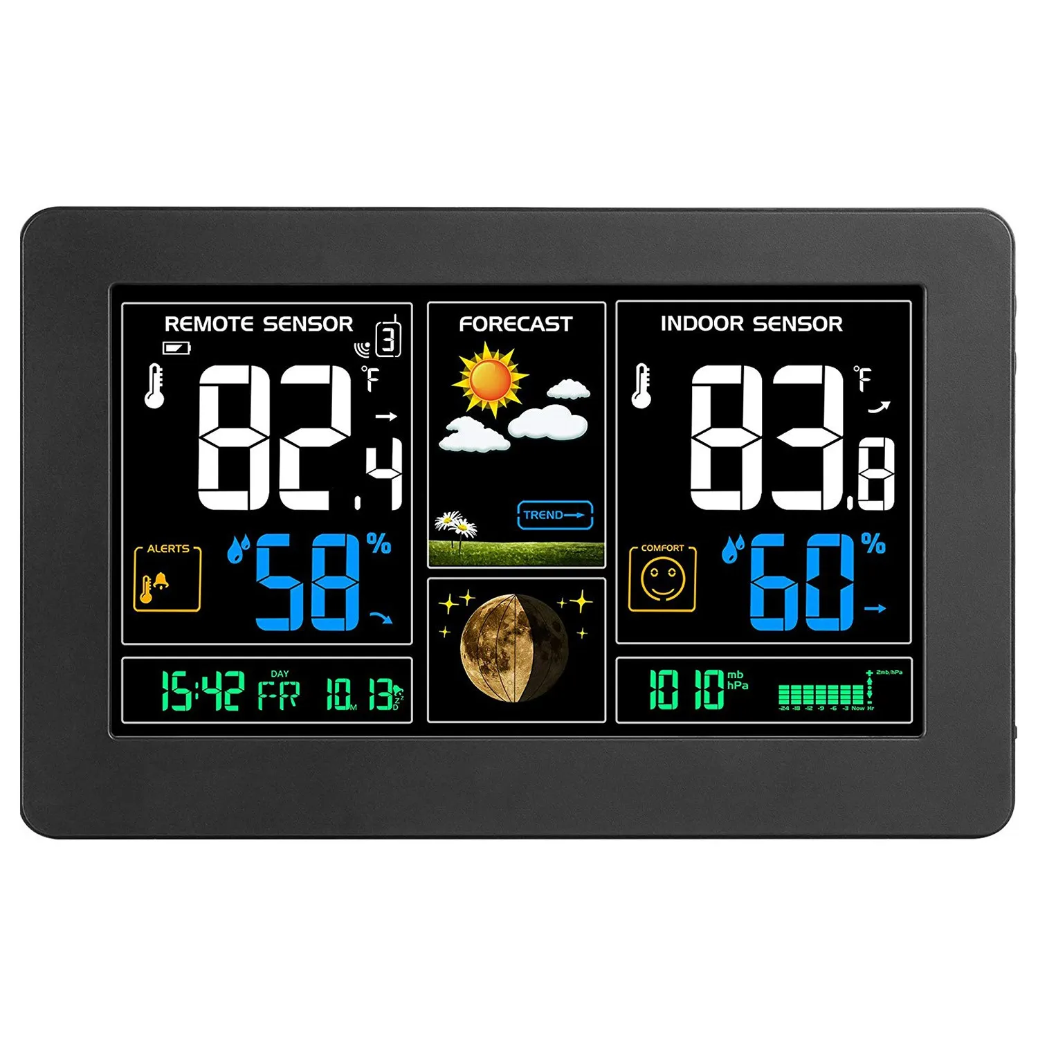 Indoor Outdoor Weather Station,Digital Color Forecast Station with Sensor,Home Alarm Clock with Temperature Alerts,Charging US
Indoor Outdoor Weather Station,Digital Color Forecast Station with Sensor,Home Alarm Clock with Temperature Alerts,Charging US