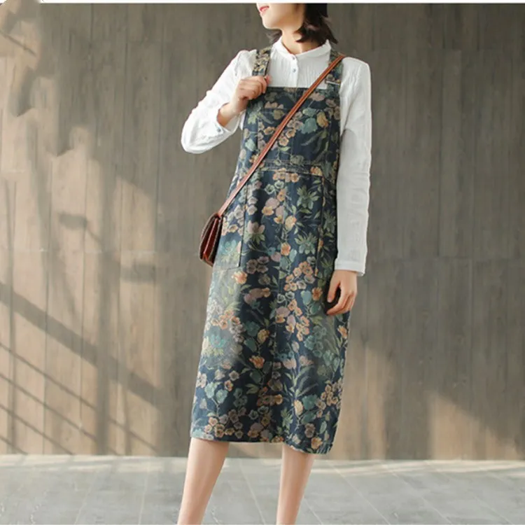 New Female Vintage Pockets Denim Dress Floral Print Knee-Length Jeans Dress Spring Summer Sleeveless Midi Dresses
New Female Vintage Pockets Denim Dress Floral Print Knee-Length Jeans Dress Spring Summer Sleeveless Midi Dresses