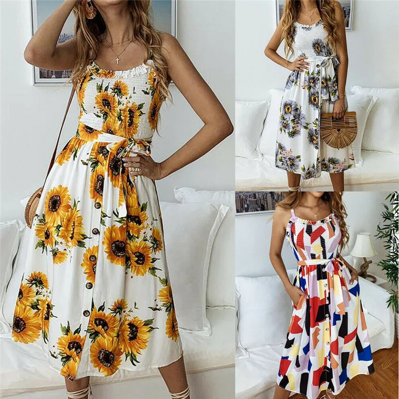 Summer Women Holiday Floral Casual Sundress Elegant Sleeveless Dress Beach Party Dress
Summer Women Holiday Floral Casual Sundress Elegant Sleeveless Dress Beach Party Dress