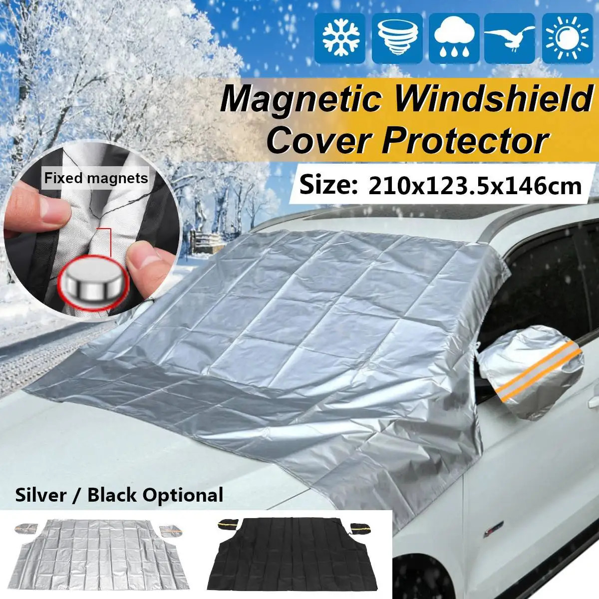210x123.5x146cm Car Front Magnetic Windshield Cover Snow Sun Dust Ice Frost with Mirror Protector Shield
210x123.5x146cm Car Front Magnetic Windshield Cover Snow Sun Dust Ice Frost with Mirror Protector Shield