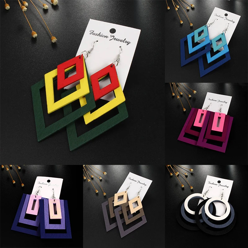 Natural Wood Circle Geometric Round Rectangle Multilayer Square Hollow Drop Earrings 1Pair Big Graceful Wooden Multicolor
Natural Wood Circle Geometric Round Rectangle Multilayer Square Hollow Drop Earrings 1Pair Big Graceful Wooden Multicolor
