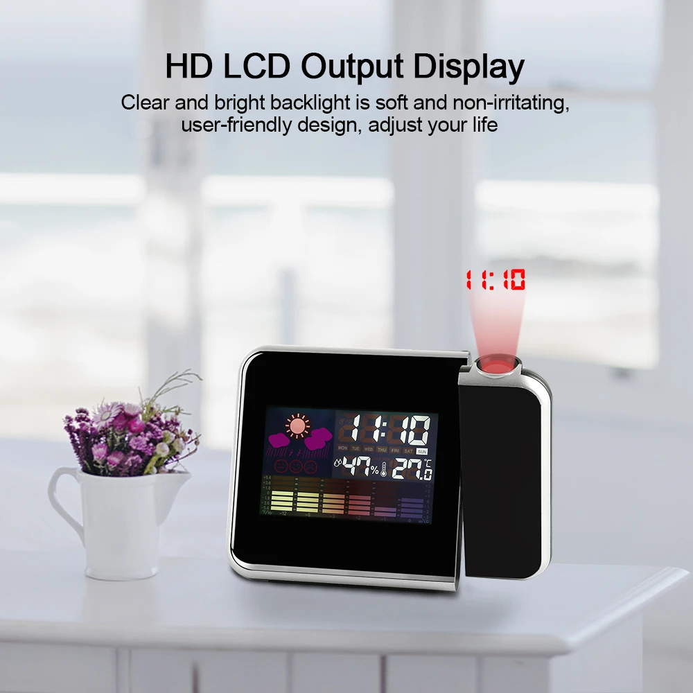 Black Fashional Desktop Clock Digital Alarm Clock Projection Clock Multi-function Weather Calendar Time Monitoring Alarm Clock
Black Fashional Desktop Clock Digital Alarm Clock Projection Clock Multi-function Weather Calendar Time Monitoring Alarm Clock