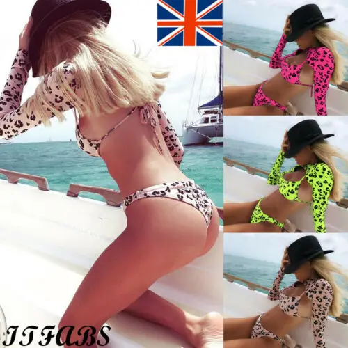 Sexy Women Long Sleeve Swimwear Top Push Up Padded Bra Underwear Bottom Bikini Set Ladies Summer Leopard Beachwear Swimsuit
Sexy Women Long Sleeve Swimwear Top Push Up Padded Bra Underwear Bottom Bikini Set Ladies Summer Leopard Beachwear Swimsuit