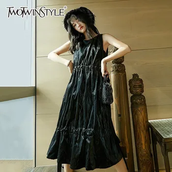 TWOTWINSTYLE Black Sleeveless Dresses For Women High Waist Drawstring Bandage Midi Dress Female 2020 Spring Streetwear Fashion
TWOTWINSTYLE Black Sleeveless Dresses For Women High Waist Drawstring Bandage Midi Dress Female 2020 Spring Streetwear Fashion