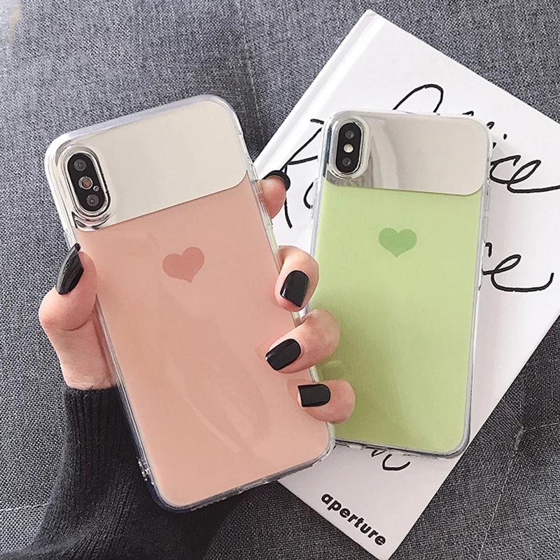 Candy Color Mirror Cartoon Love Heart Case for iPhone XR XS X Xs Max Splicing Soft IMD Phone Cover for iPhone 6 6S 7 8 Plus Gift
Candy Color Mirror Cartoon Love Heart Case for iPhone XR XS X Xs Max Splicing Soft IMD Phone Cover for iPhone 6 6S 7 8 Plus Gift