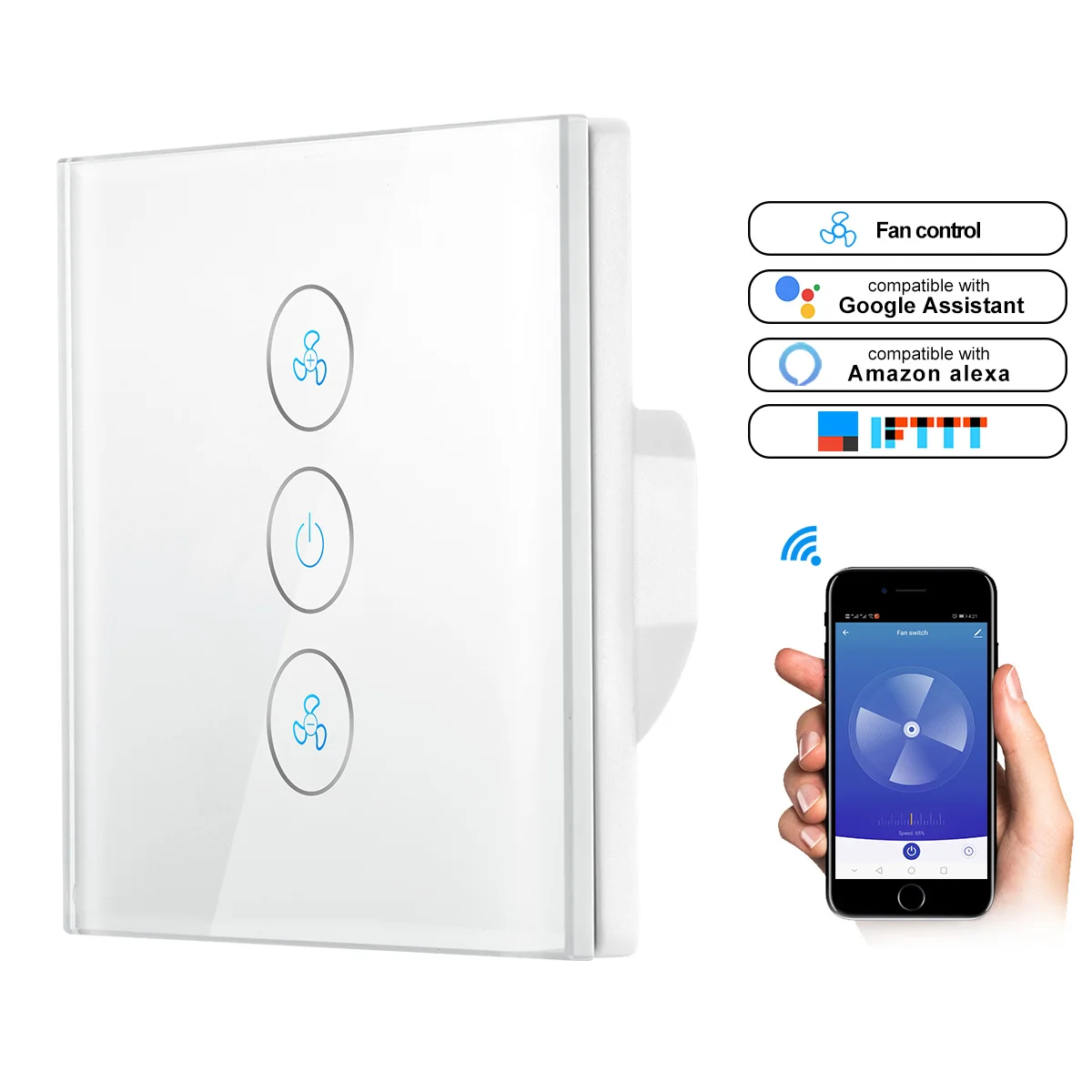 EU WiFi Smart Ceiling Fan Switch APP Remote Timer and Speed Control Compatible with Alexa and Google Home No Hub Required
EU WiFi Smart Ceiling Fan Switch APP Remote Timer and Speed Control Compatible with Alexa and Google Home No Hub Required