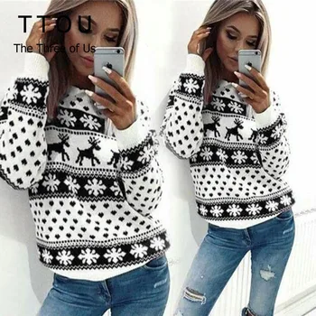 TTOU Women Winter Women Sweater Christmas Red Deer And Maple Snowflake Printed Long Sleeve Casual Crochet Pullover Mujer
TTOU Women Winter Women Sweater Christmas Red Deer And Maple Snowflake Printed Long Sleeve Casual Crochet Pullover Mujer