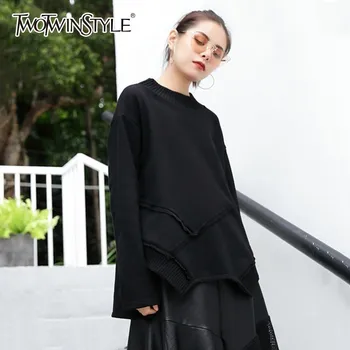 TWOTWINSTYLE Sweatshirt For Women O Neck Long Sleeve Asymmetrical Hem Black Pullover Tops Female 2020 Spring Fashion Tide
TWOTWINSTYLE Sweatshirt For Women O Neck Long Sleeve Asymmetrical Hem Black Pullover Tops Female 2020 Spring Fashion Tide