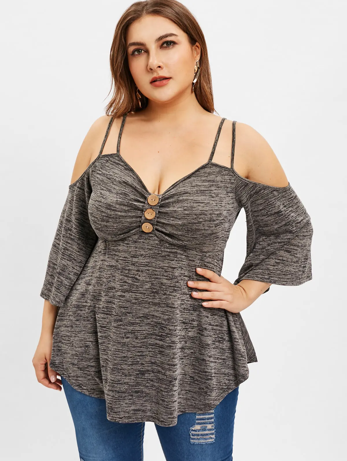 Wipalo Plus Size Cold Shoulder Flare Sleeve T-Shirt Spaghetti Strap Women Three Quarter Sleeve T Shirt Female Top Ladies Clothes
Wipalo Plus Size Cold Shoulder Flare Sleeve T-Shirt Spaghetti Strap Women Three Quarter Sleeve T Shirt Female Top Ladies Clothes