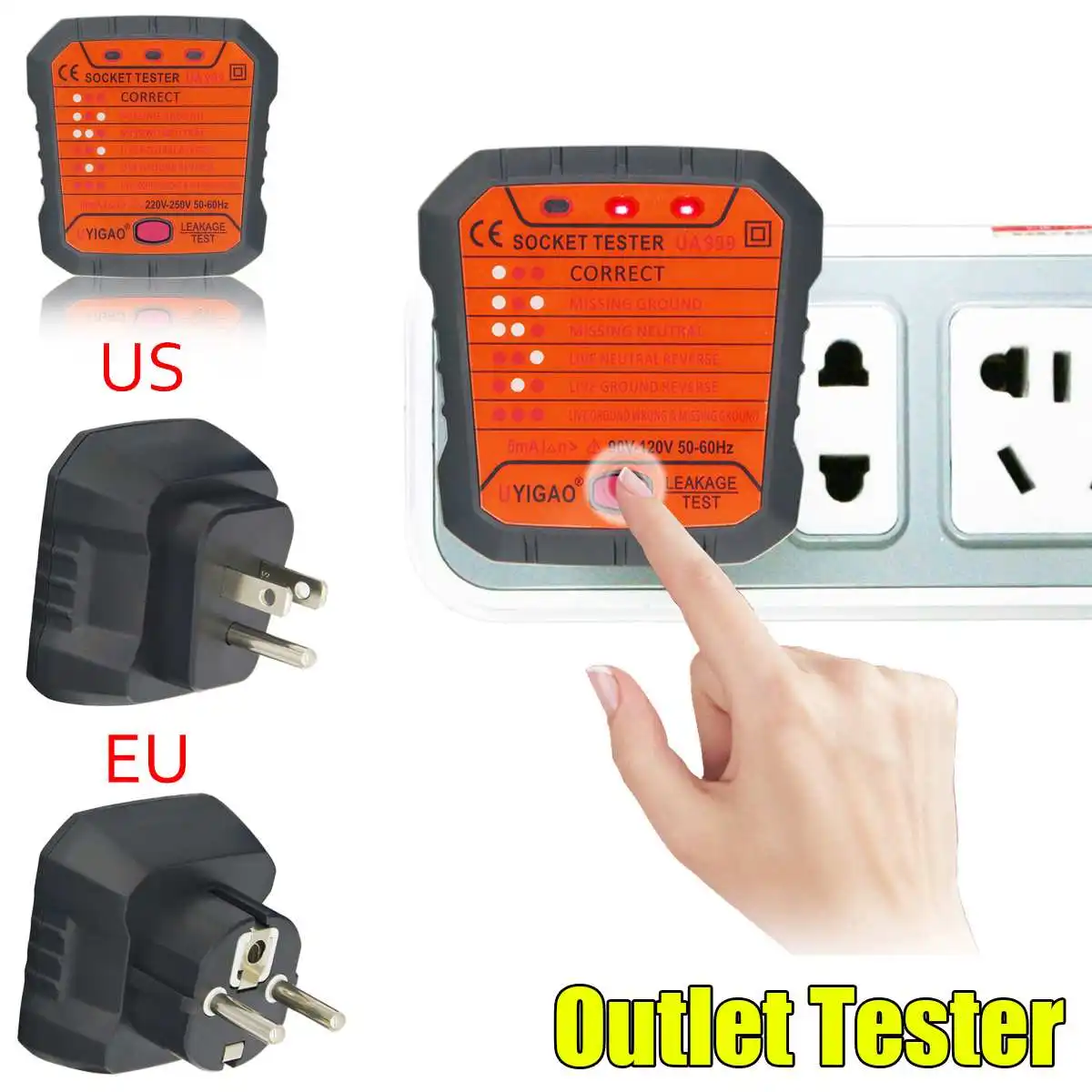 Electrical Outlet Tester Socket Tester UK/EU Plug Electric Circuit Polarity Voltage Detector Wall Plug Breaker Finder
Electrical Outlet Tester Socket Tester UK/EU Plug Electric Circuit Polarity Voltage Detector Wall Plug Breaker Finder