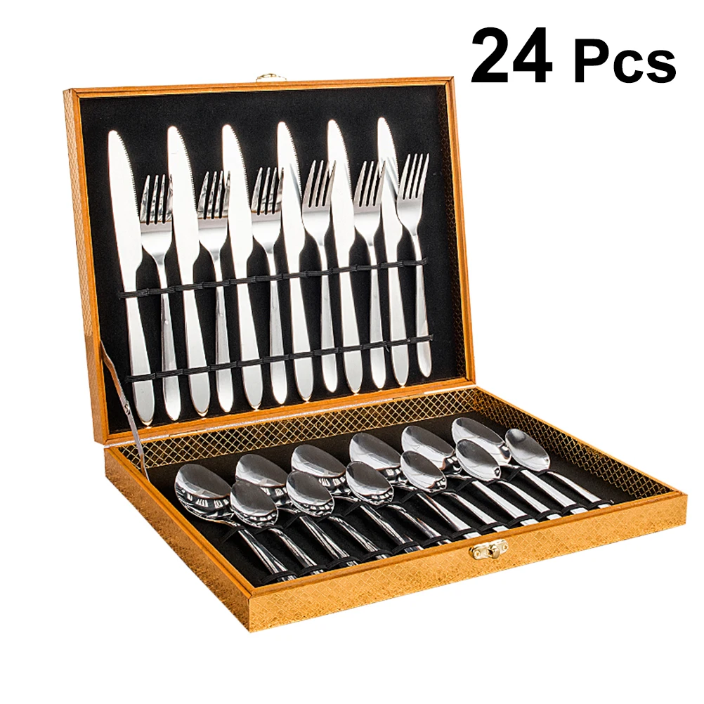 24pcs Stainless Steel Dinnerware Nontoxic Durable Flatware Set Knife Fork Tableware Western Tableware Suit With Gift Case
24pcs Stainless Steel Dinnerware Nontoxic Durable Flatware Set Knife Fork Tableware Western Tableware Suit With Gift Case