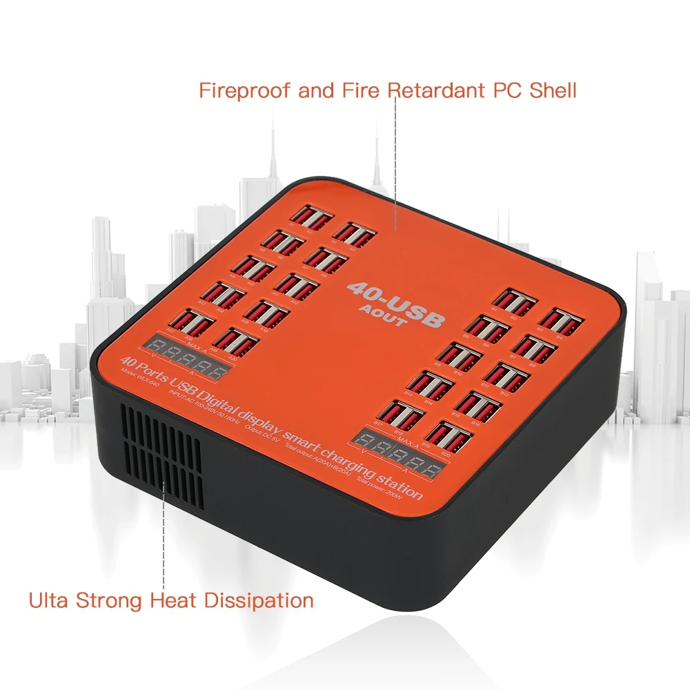 WLX-840 USB Charger 200W 40-Port USB Wall Charger Dual Digital Display Smart Charging Station with Foldable Plug for IPhone Ip
WLX-840 USB Charger 200W 40-Port USB Wall Charger Dual Digital Display Smart Charging Station with Foldable Plug for IPhone Ip