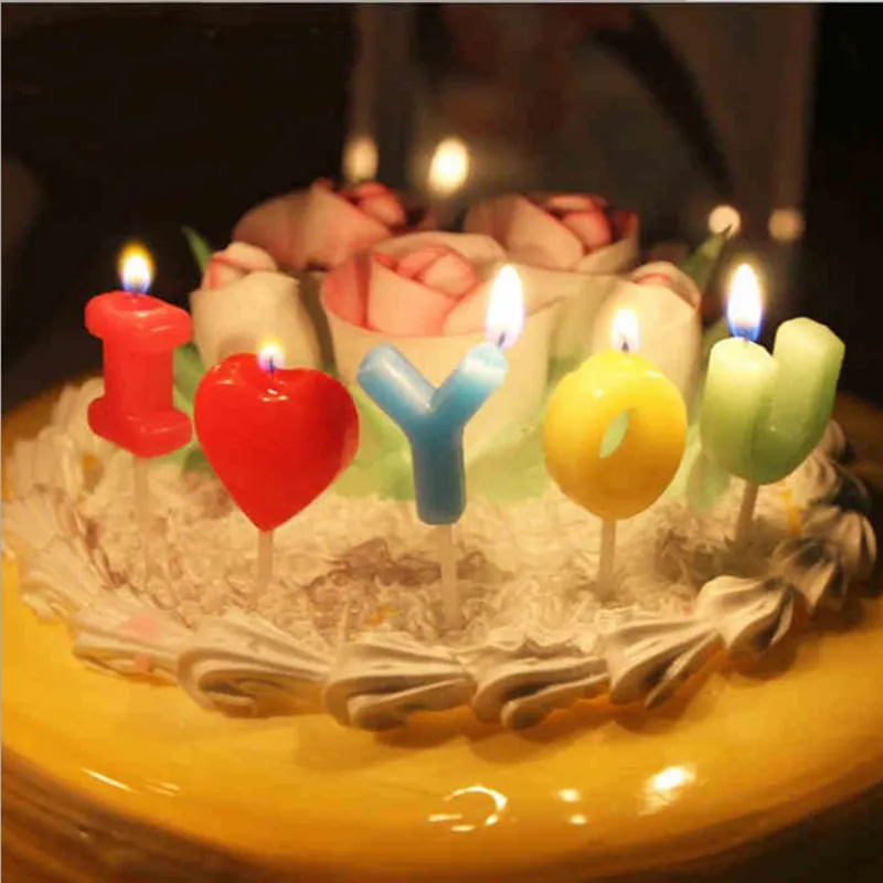 1pc I Love You Letter Happy Birthday Candles wedding birthday party cake decorations Romantic Toothpick Cake Party Decor | Дом и сад