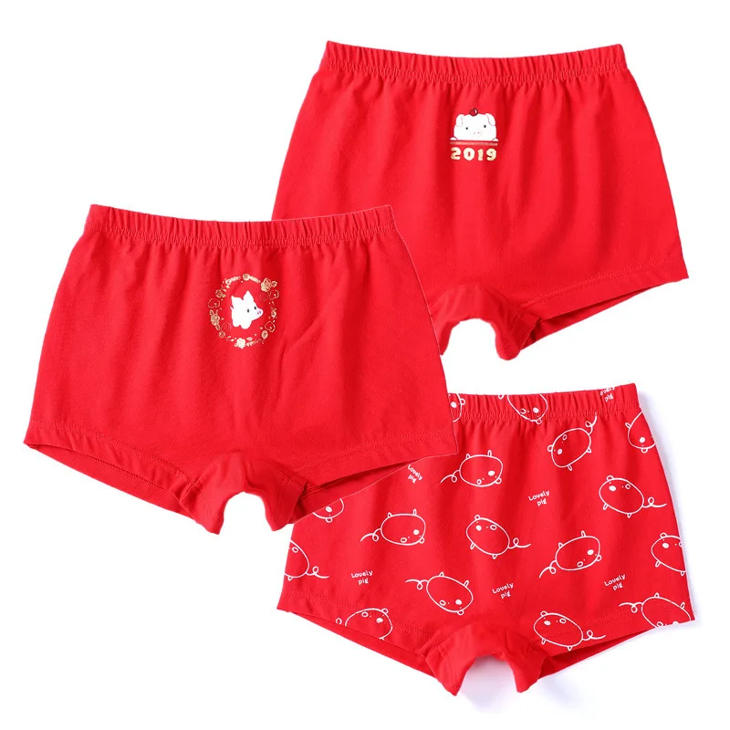 3PCS Children's Underwear zhong tong Cotton Boy Girls Boxer Red lingerie panties Comfortable breathable combination underwear | Мужская