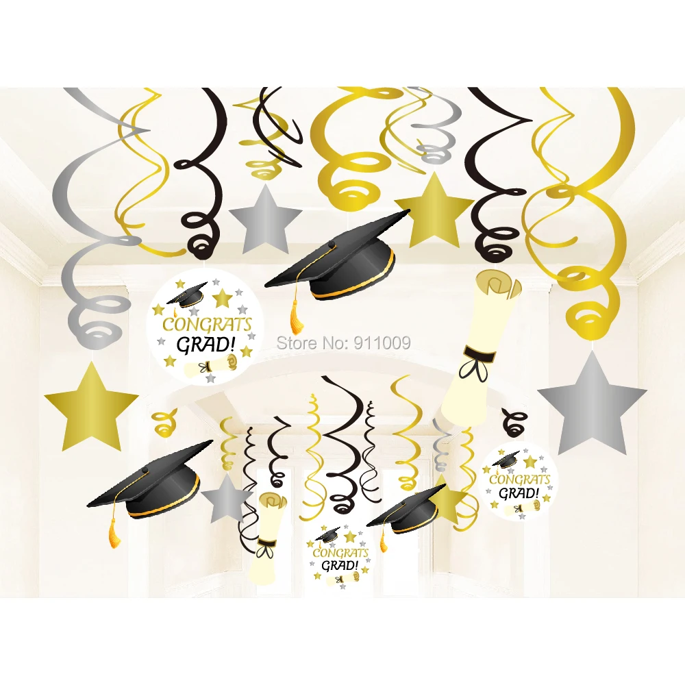 Graduation Theme Party Decorations PVC Spiral With Gold Sliver Stars Ceiling Hanging Swirl DIY Grad Party Supplies
Graduation Theme Party Decorations PVC Spiral With Gold Sliver Stars Ceiling Hanging Swirl DIY Grad Party Supplies