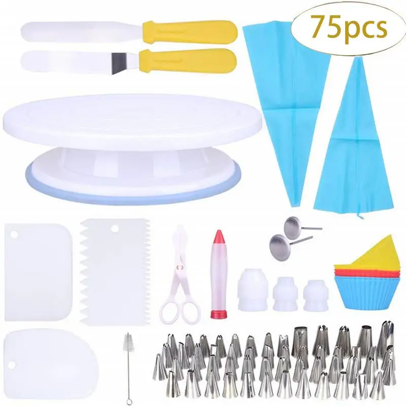 75PCS Cake Decorating Table Set Cake Decorating Tip Turntable Piping Tip Nozzle Pastry Bag Set Kitchen Supplies DIY Baking Tool
75PCS Cake Decorating Table Set Cake Decorating Tip Turntable Piping Tip Nozzle Pastry Bag Set Kitchen Supplies DIY Baking Tool