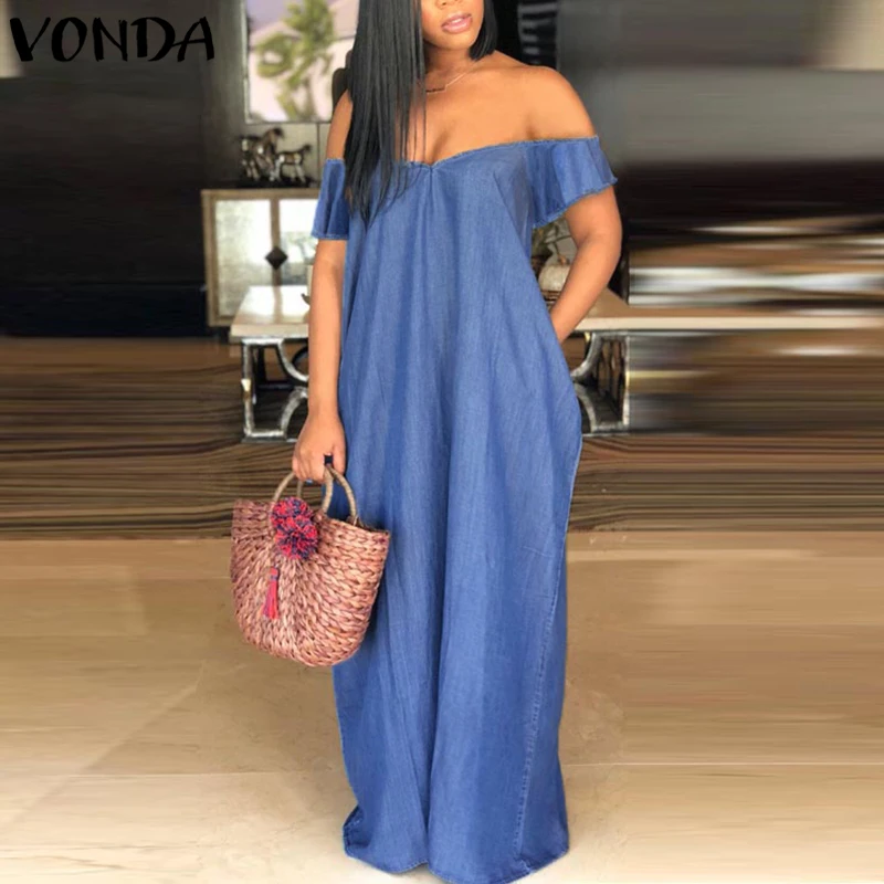 VONDA Sexy Off Shoulder Dress 2019 Summer Women Vintage Casual Short Sleeve Demin Maxi Long Dress V Neck Party Vestido Plus Size
VONDA Sexy Off Shoulder Dress 2019 Summer Women Vintage Casual Short Sleeve Demin Maxi Long Dress V Neck Party Vestido Plus Size