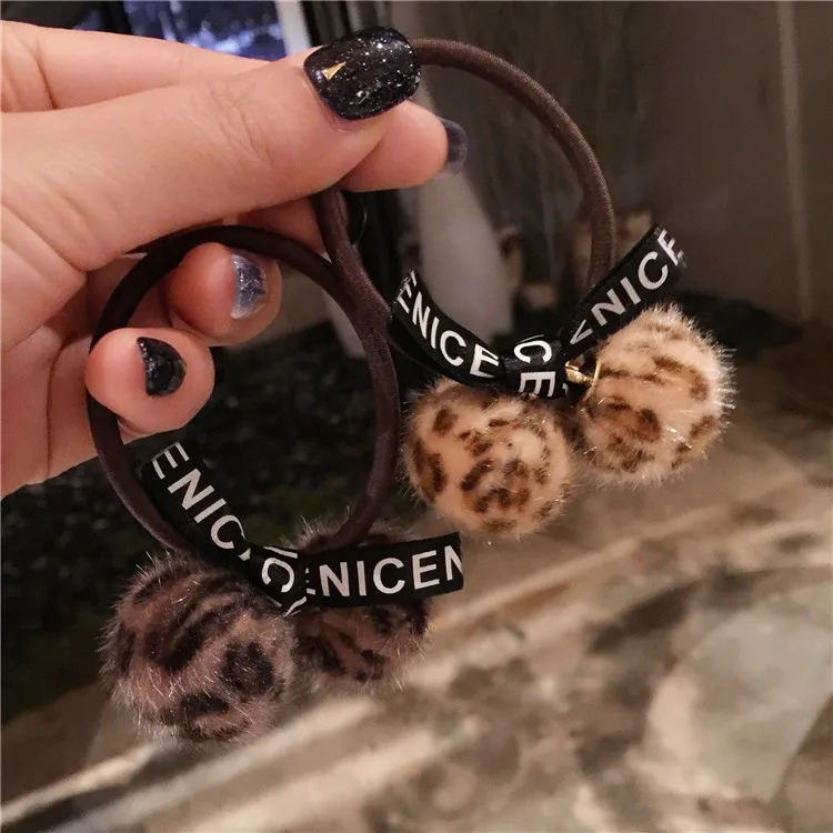 Fashion Rubber Band For Lady Cute Korean Brand Fuzzy Balls Elastic Hair Bands Girls Letter Ribbon Crystal Knot Ropes | Аксессуары для