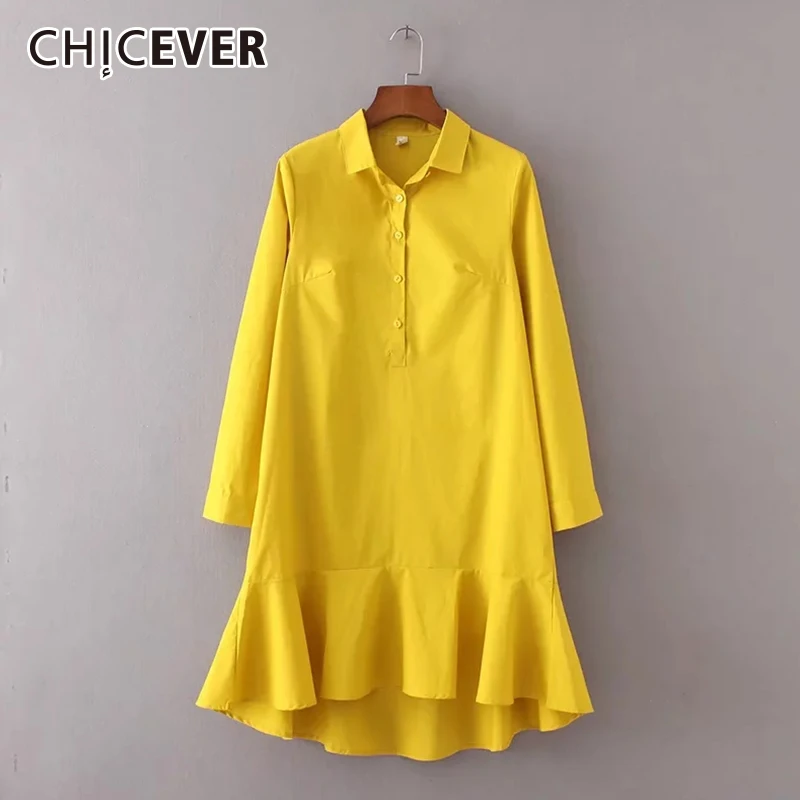 CHICEVER 2019 Dresses For Women Lapel Long Sleeve Ruffles Hem Summer Dress Female Solid Color Elegant Top Fashion Tide
CHICEVER 2019 Dresses For Women Lapel Long Sleeve Ruffles Hem Summer Dress Female Solid Color Elegant Top Fashion Tide