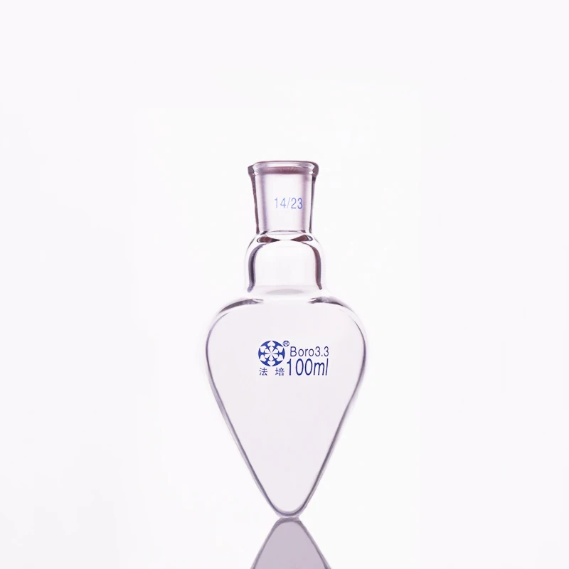 Pear-shaped flask,Capacity 100ml,Joint 14/23,Heart-shaped flasks,Coarse heart-shaped grinding bottles
Pear-shaped flask,Capacity 100ml,Joint 14/23,Heart-shaped flasks,Coarse heart-shaped grinding bottles