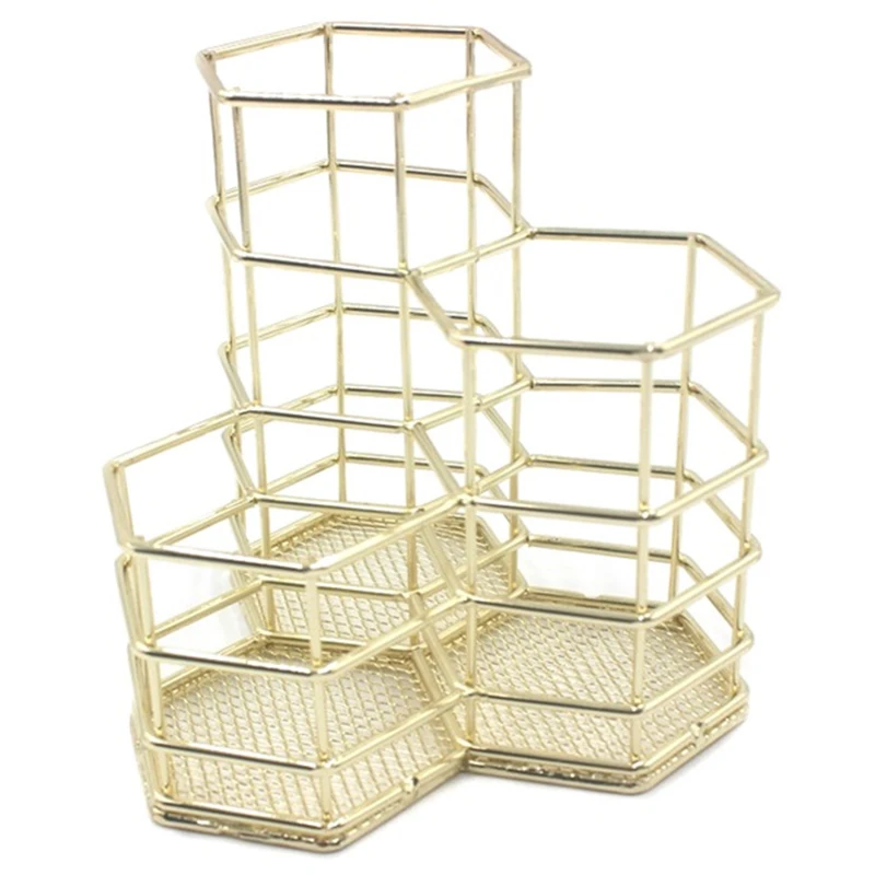 Makeup Tool Storage Rack Plating Diamond Pen Holder Hexagon Three Makeup Brush Storage Basket Storage Box Desk Pen Holder 
Makeup Tool Storage Rack Plating Diamond Pen Holder Hexagon Three Makeup Brush Storage Basket Storage Box Desk Pen Holder