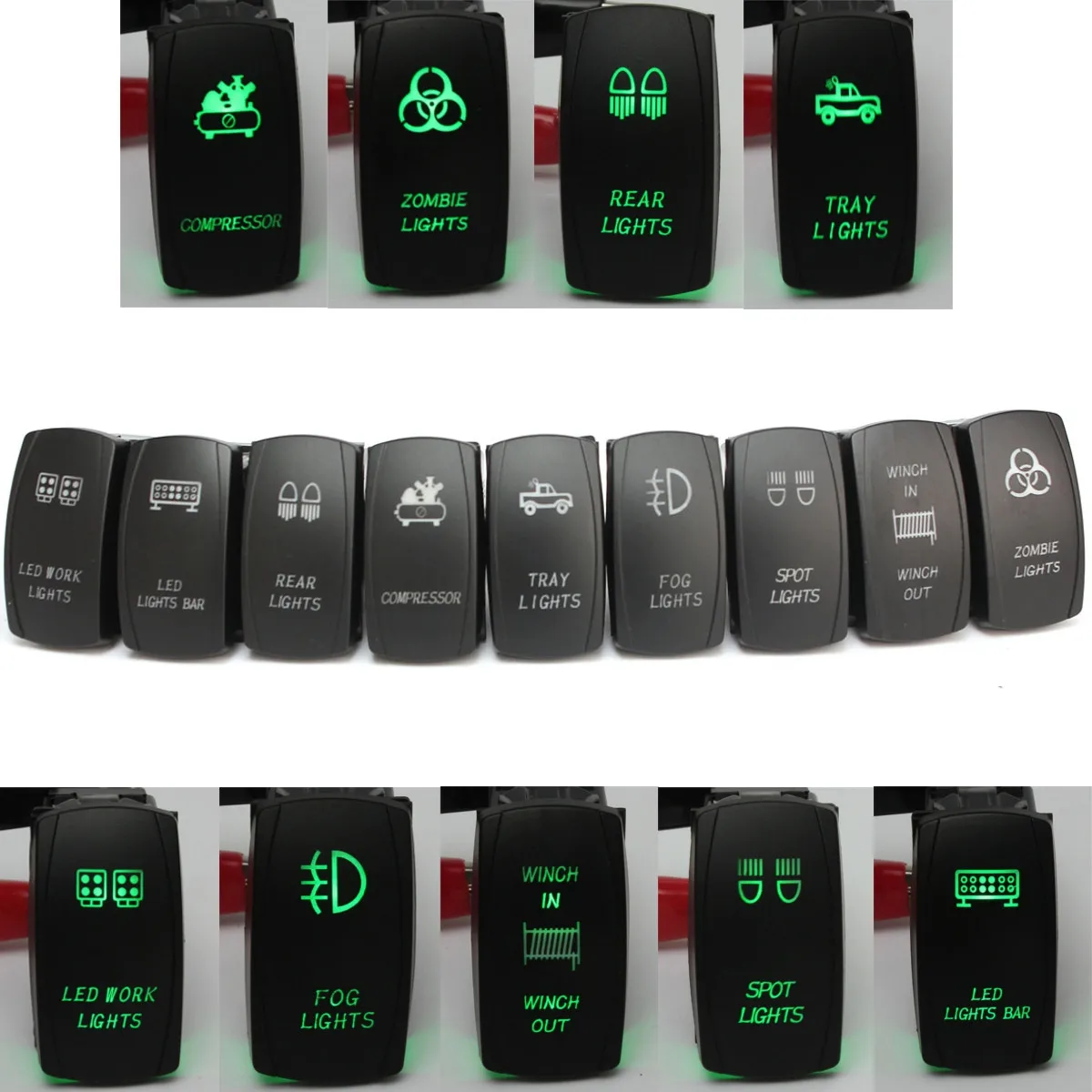 12V 24V Car Laser Etched Rocker Switch Narva ARB Carling Style Dual Green LED Replacement Switches Parts
12V 24V Car Laser Etched Rocker Switch Narva ARB Carling Style Dual Green LED Replacement Switches Parts