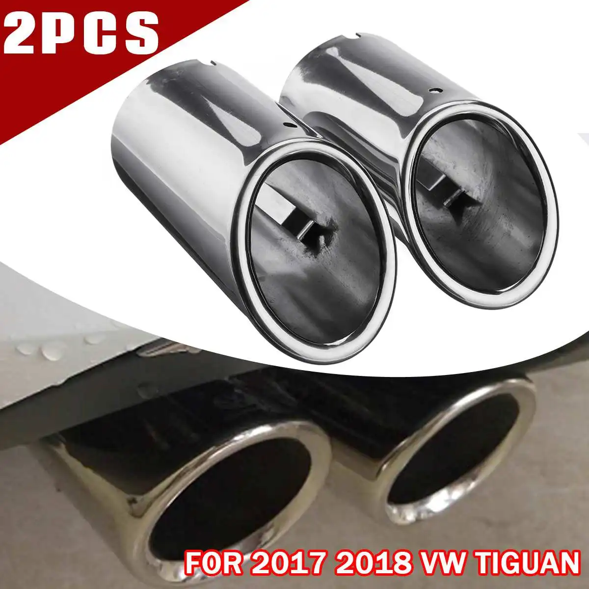 

Autoleader 2Pcs Muffler for VW for Tiguan 2017 2018 68mm Stainless Steel Rear Car Exhaust Muffler Tip Tail Pipe Auto Decor Trim
