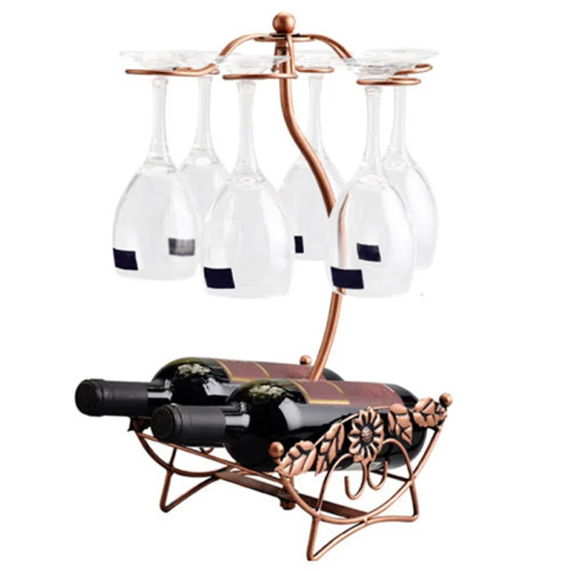 Iron Wine Rack Bottles & Glass Goblet Display Holder Storage Desktop | Дом и сад