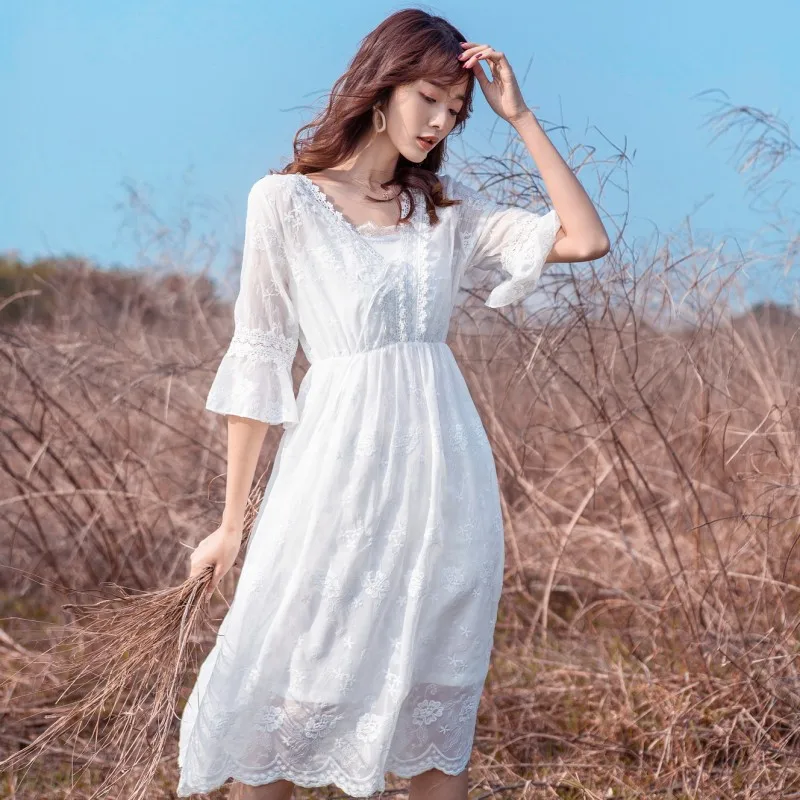 women clothing 2019 spring autumn summer style korean vestidos white lace beach seaside holiday chiffon dress female Y1653
women clothing 2019 spring autumn summer style korean vestidos white lace beach seaside holiday chiffon dress female Y1653