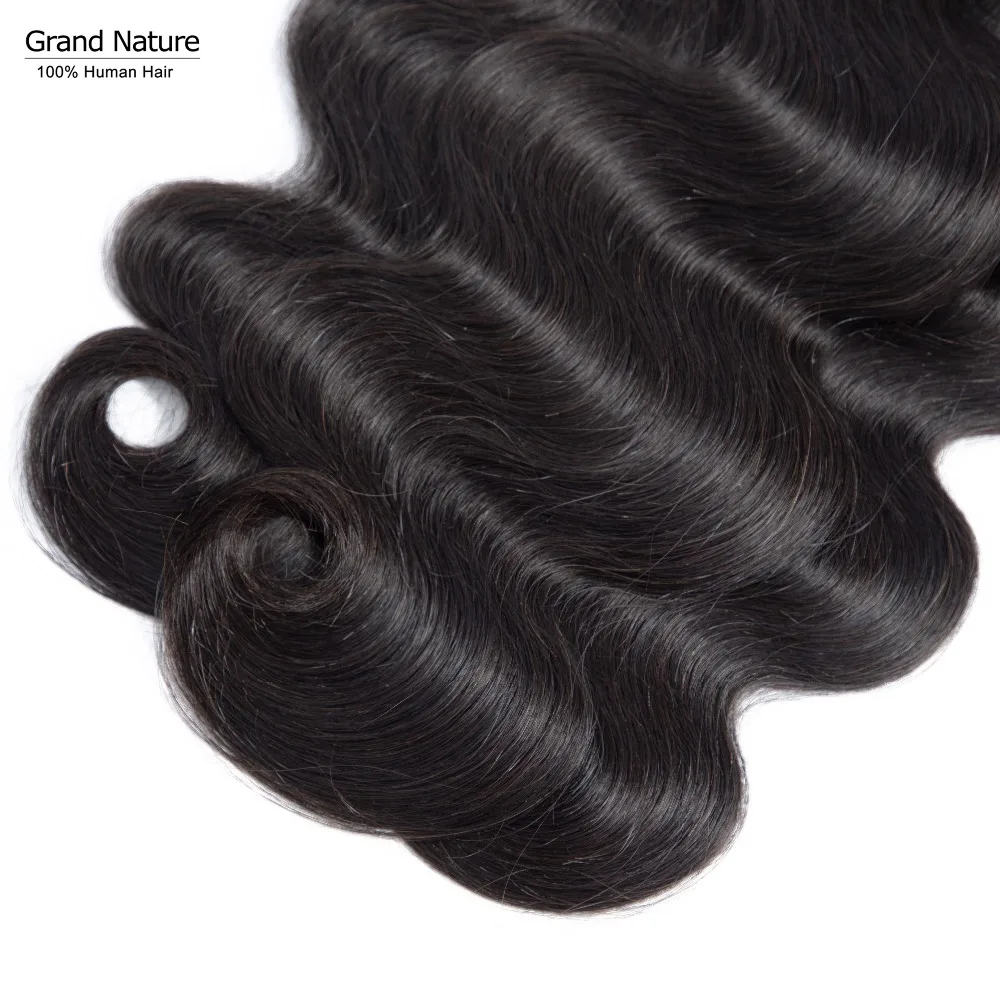 Grand Natural индийские объемные волнистые пучки с закрытием 3 пучка 100% волос Remy|3/4 на
