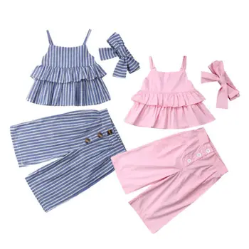Summer Toddler Girl 3Pcs Clothing Striped Sleeveless Strap Ruffles Shirt Top+Kids Wide Leg Pants+Headband Outfits Children Set
Summer Toddler Girl 3Pcs Clothing Striped Sleeveless Strap Ruffles Shirt Top+Kids Wide Leg Pants+Headband Outfits Children Set