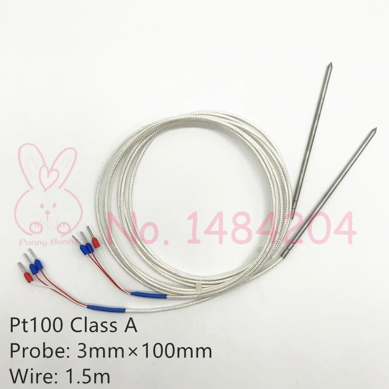 PT100 Class A Temperature Sensor 3mm*100mm Needle Tip Temperature Detector Shielded Teflon 3 Core Wire 1.5 Meter Good Precision
PT100 Class A Temperature Sensor 3mm*100mm Needle Tip Temperature Detector Shielded Teflon 3 Core Wire 1.5 Meter Good Precision