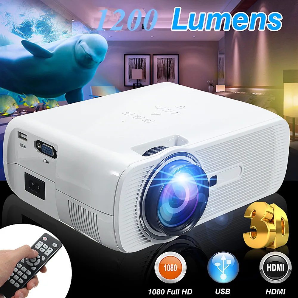 

Mini 7000Lumens Full HD LED Projector 3D Portable Home Theater Cinema LCD Wireless HDMI AV/VGA/USB/SD/HDMI/TV Multimedia Beamer