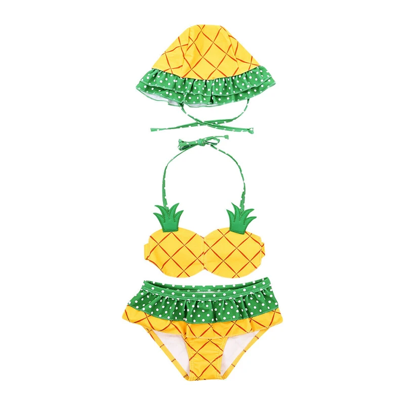 

Kids Swimwear 3Pcs Baby Girl Clothes Set Pineapple Print Swimwear Tankini Set Hat Swimsuit Bathing Suit Kids Swimming Costume
