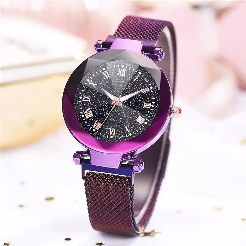 2019 Roman Number Watch New Arrival Starry Sky Clock Magnetic Buckle Mesh Band Quartz Watch Lady Luxury Watches Purple
2019 Roman Number Watch New Arrival Starry Sky Clock Magnetic Buckle Mesh Band Quartz Watch Lady Luxury Watches Purple