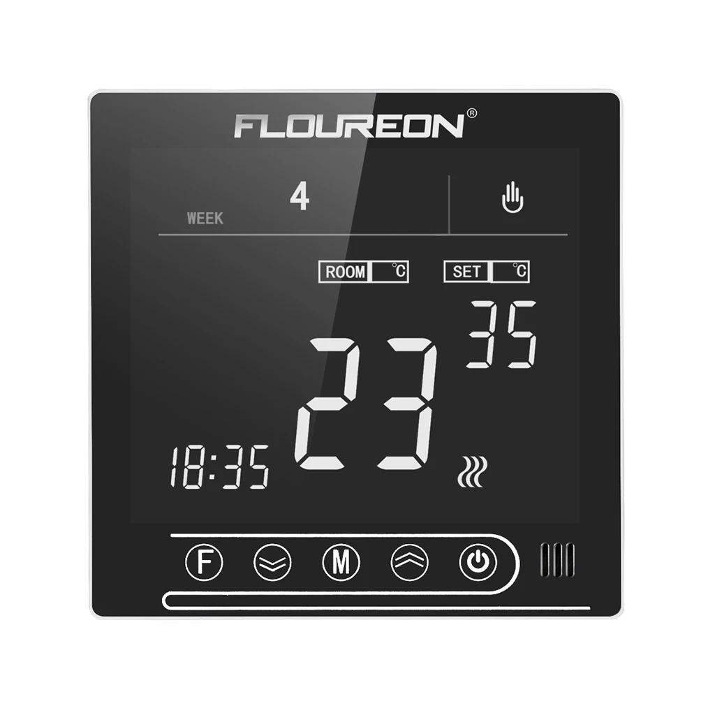 Digital Programmable Electric Heating Thermostat Mirror Effect Touch Screen Temperature Control Regulator with External Sensor
Digital Programmable Electric Heating Thermostat Mirror Effect Touch Screen Temperature Control Regulator with External Sensor