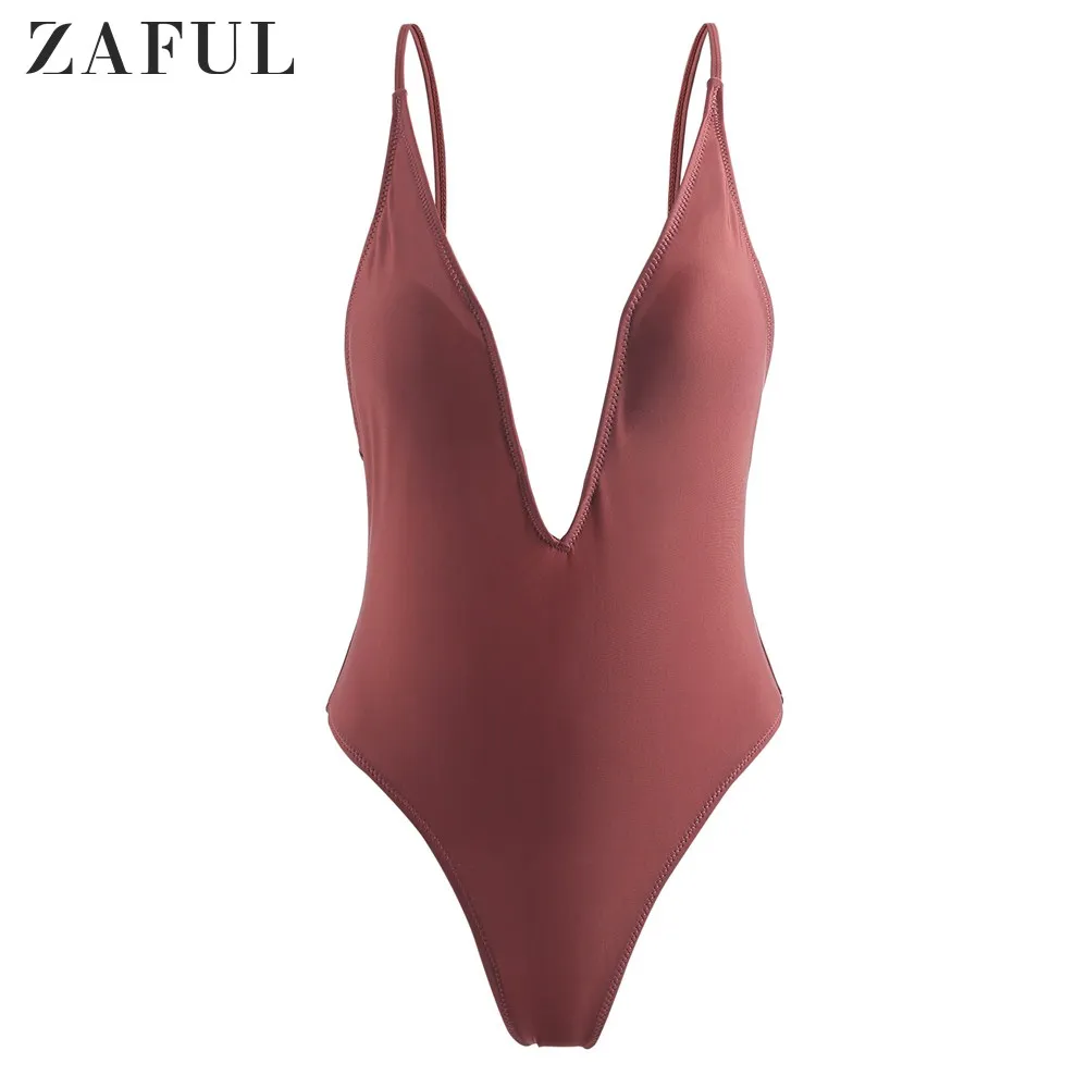 

ZAFUL Women Deep V-Neck Bikini Plunge Crisscross One Piece Swimsuit Lady Sexy Bikini Swimwear Summer Beach Swimsuit Bathing Suit