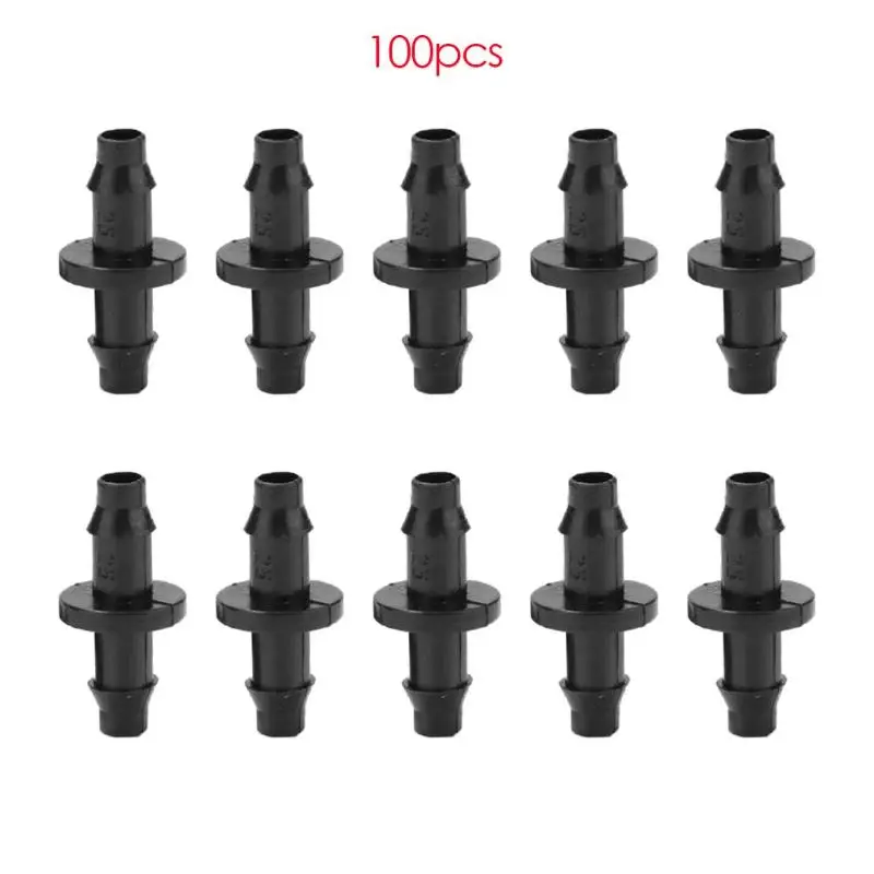 

100pcs 1/4 Inch Straight Barbed Double Way Joint Drip Irrigation 4/7 Hose Irrigation Connector for Garden Watering Flower Black
