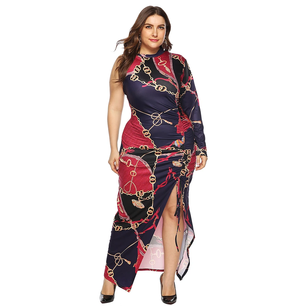 Wipalo Women Plus Size Chain Color Print Drawstring Maxi Dress Elegant One Sleeve Split Dress Spring Summer Party Dress Vestidos
Wipalo Women Plus Size Chain Color Print Drawstring Maxi Dress Elegant One Sleeve Split Dress Spring Summer Party Dress Vestidos