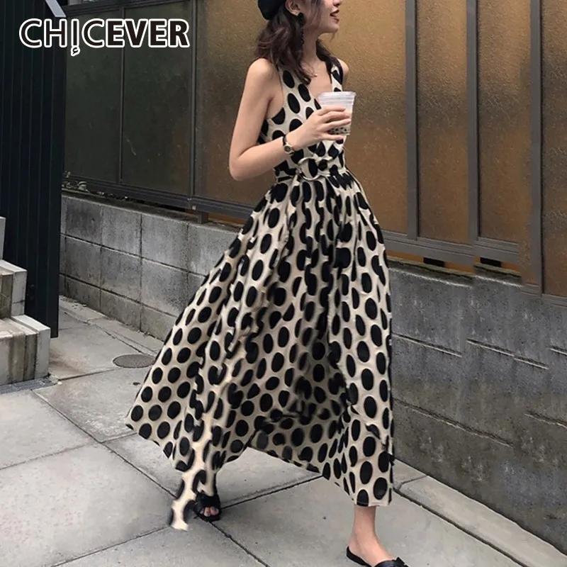 CHICEVER Polka Dot Dresses For Women V Neck Sleeveless Suspender High Waist Bandage A Line Dress Summer Elegant Clothes New 2018
CHICEVER Polka Dot Dresses For Women V Neck Sleeveless Suspender High Waist Bandage A Line Dress Summer Elegant Clothes New 2018
