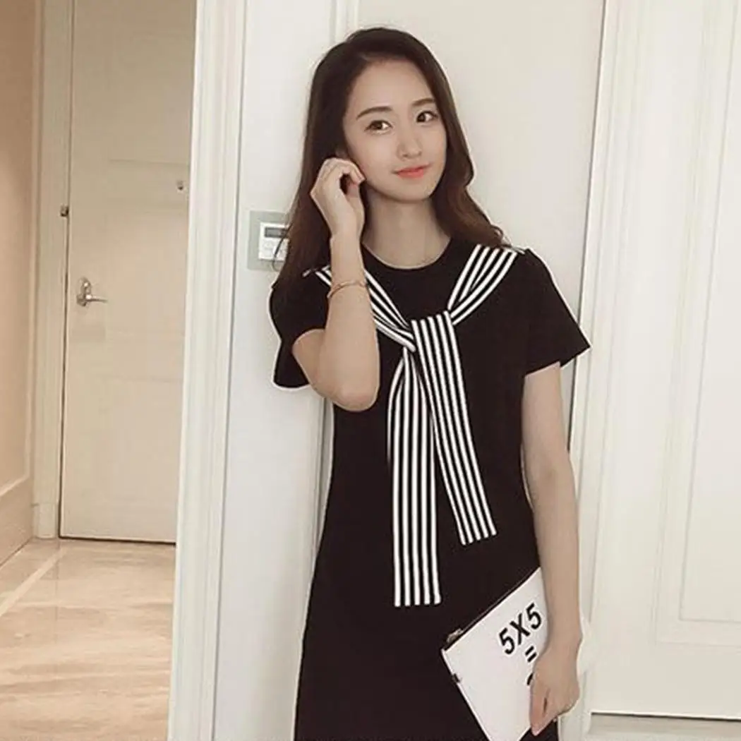 Women Casual Short Sleeve Striped Round Neck Pullover Loose Knee Length Long Natural Waist T-shirt Dress
Women Casual Short Sleeve Striped Round Neck Pullover Loose Knee Length Long Natural Waist T-shirt Dress